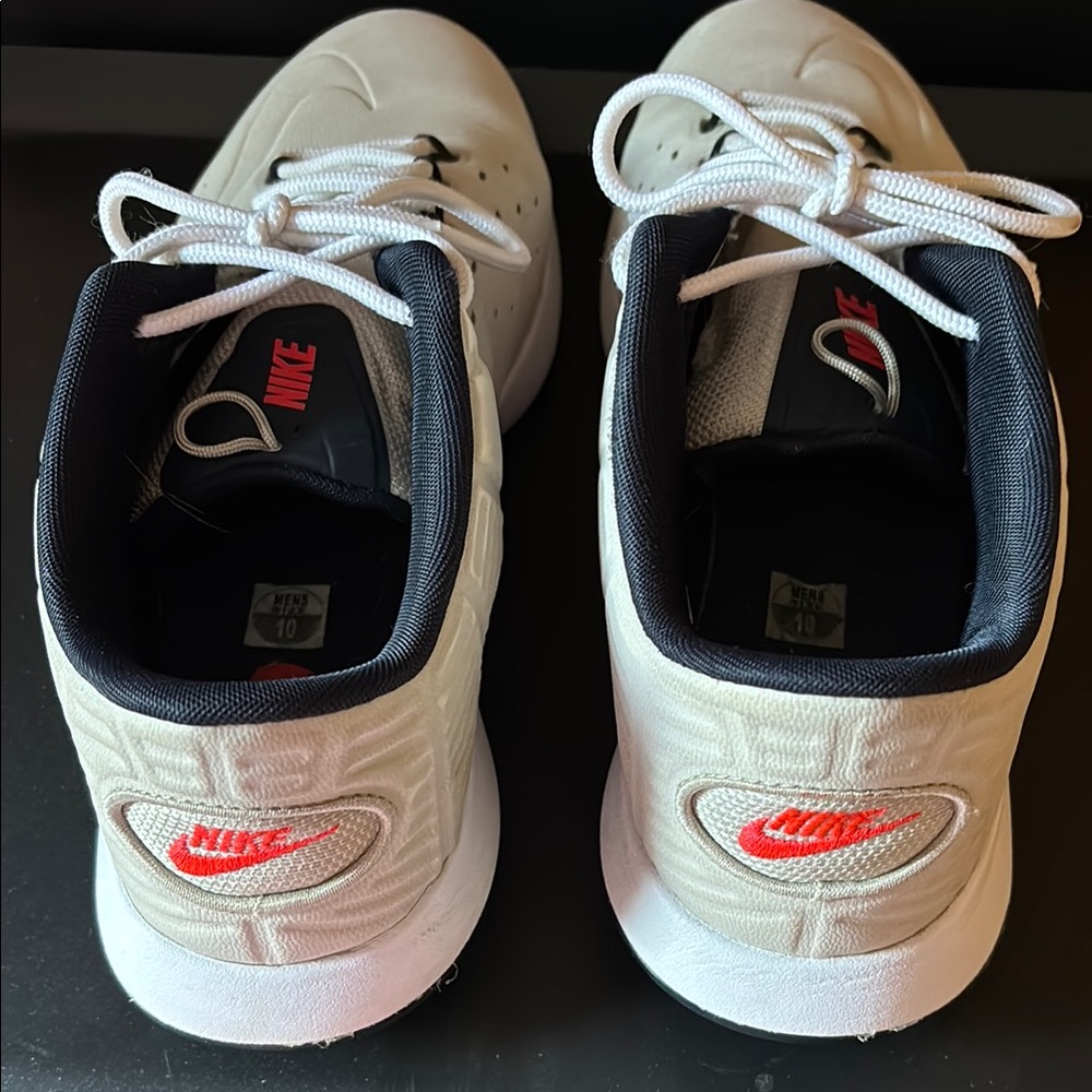 Nike White and Light Gray Men's Sneakers With Red Logo Brand in front/back, 10